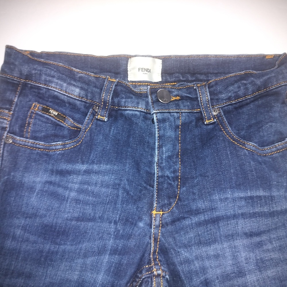 Fendi Roma Girls Dark Wash Slim Leg Jeans Embroidered Logo Back Pocket Size 12A - Picture 6 of 15